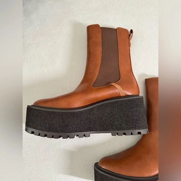 Circus NY Sam Edelman Susan Lug Sole Platform Chelsea Boot Cuoio Brown Size 8.5 - Picture 3 of 8